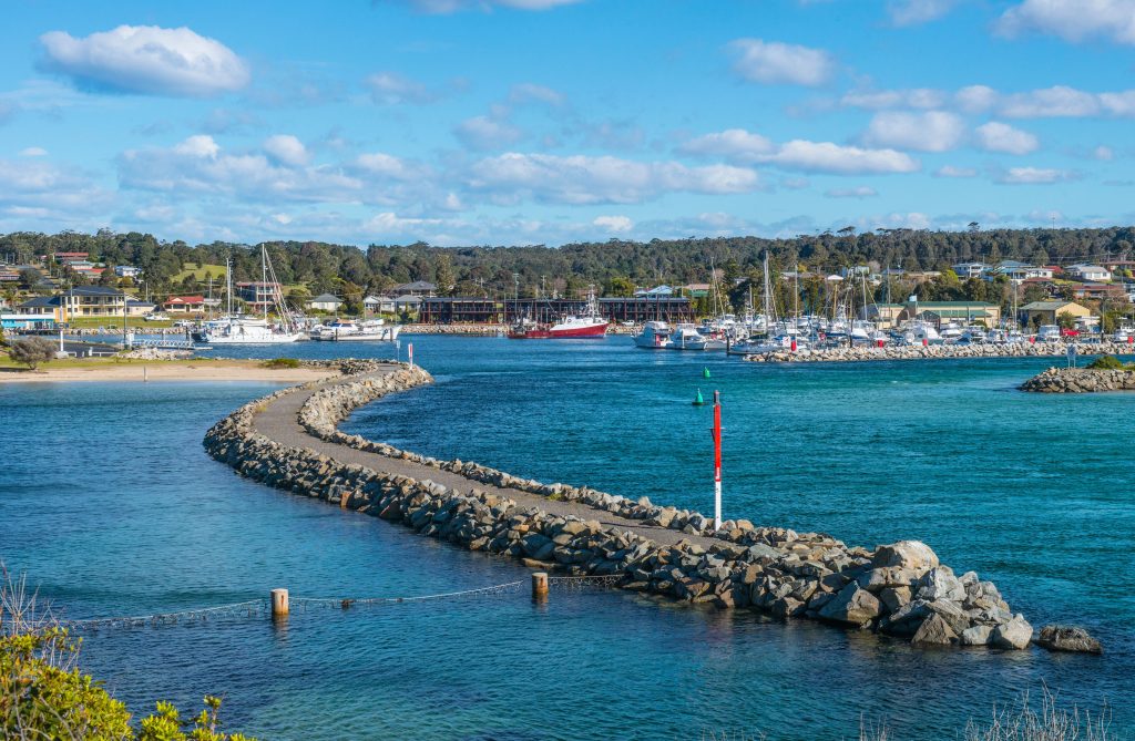 Bermagui harbour breakwall and marina